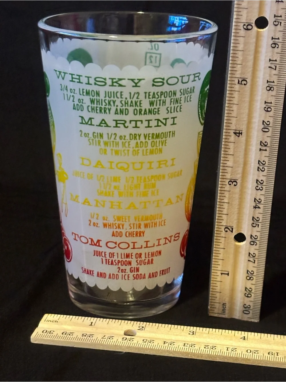 Vintage Cocktail Recipe Mixing Drinking Glass